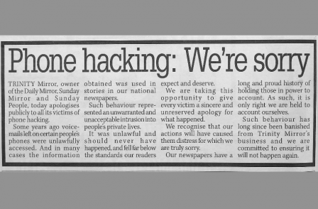 'Phone hacking: We're sorry', Daily Mirror tells readers